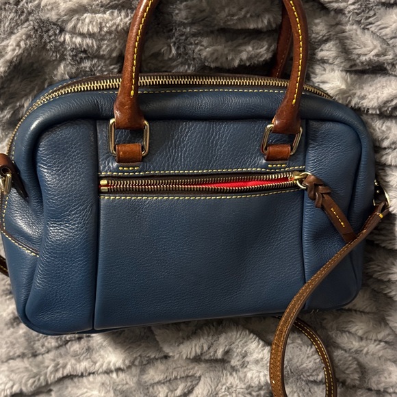 Dooney & Bourke Navy Leather Satchel with Brown Accents - Picture 3 of 5